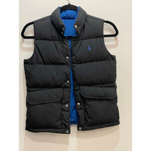 Polo Ralph Lauren Boys Reversible Puffer Vest 8 Black Blue Down Filled